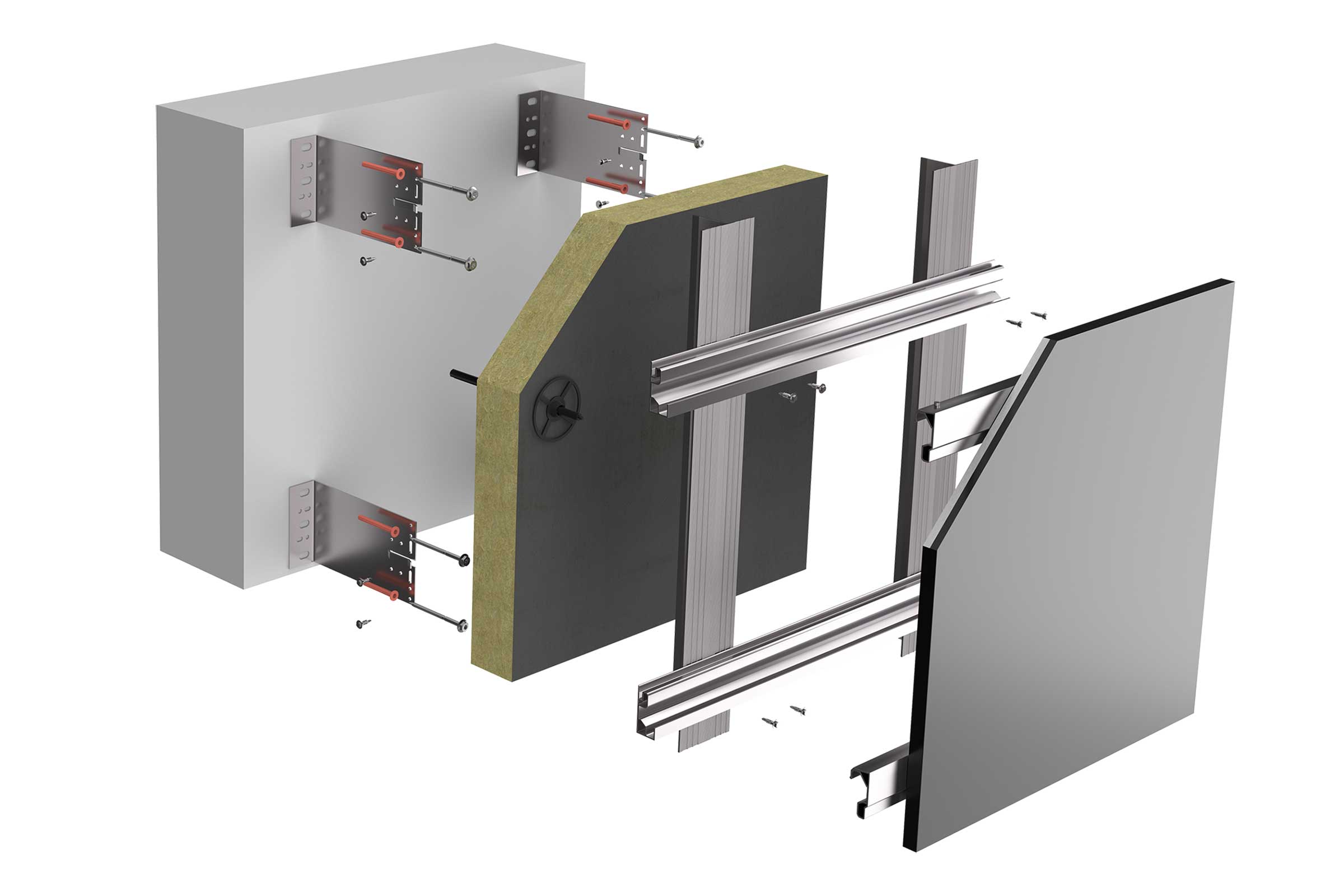 Structura fațadei ventilate StoVentec Glass, cu toate straturile