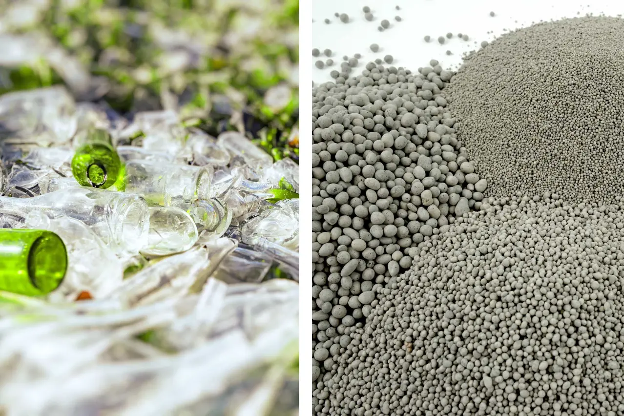 Sticlă reciclată și granule de sticlă expandată utilizate la fabricarea plăcilor suport Sto