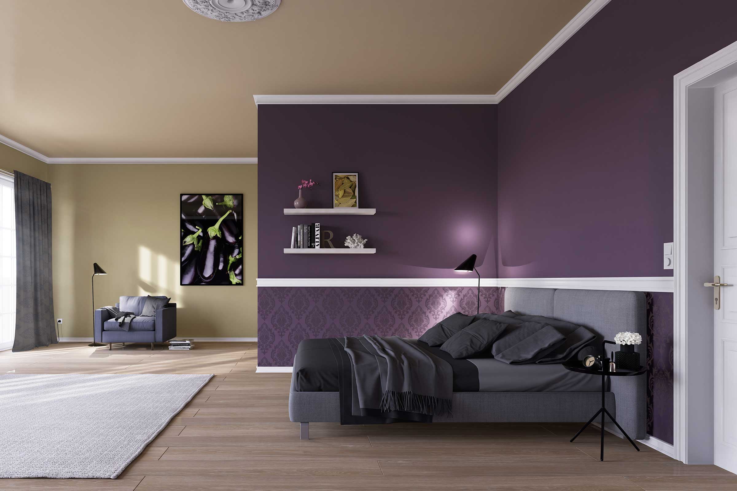 Exemplu de dormitor amenajat cu vopsele din colecția Interior Colors 24+
